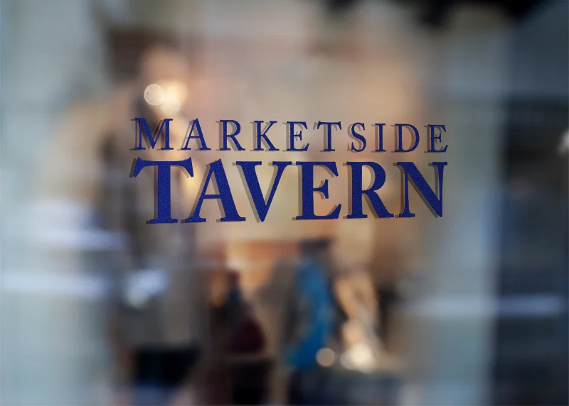 Marketside Tavern logo on glass