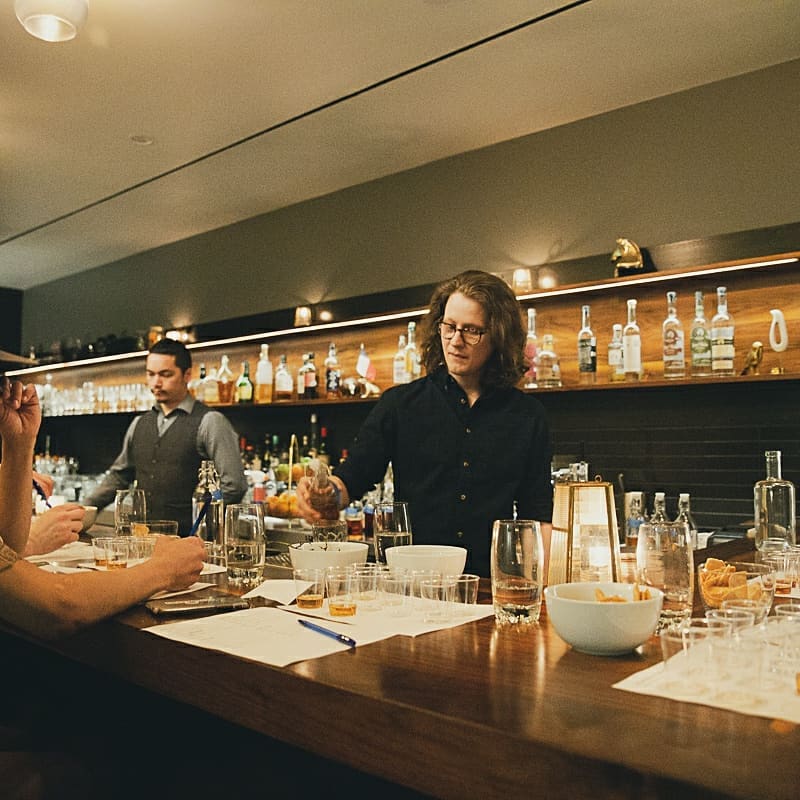 At the bar during the first Blind Cocktail Lab.