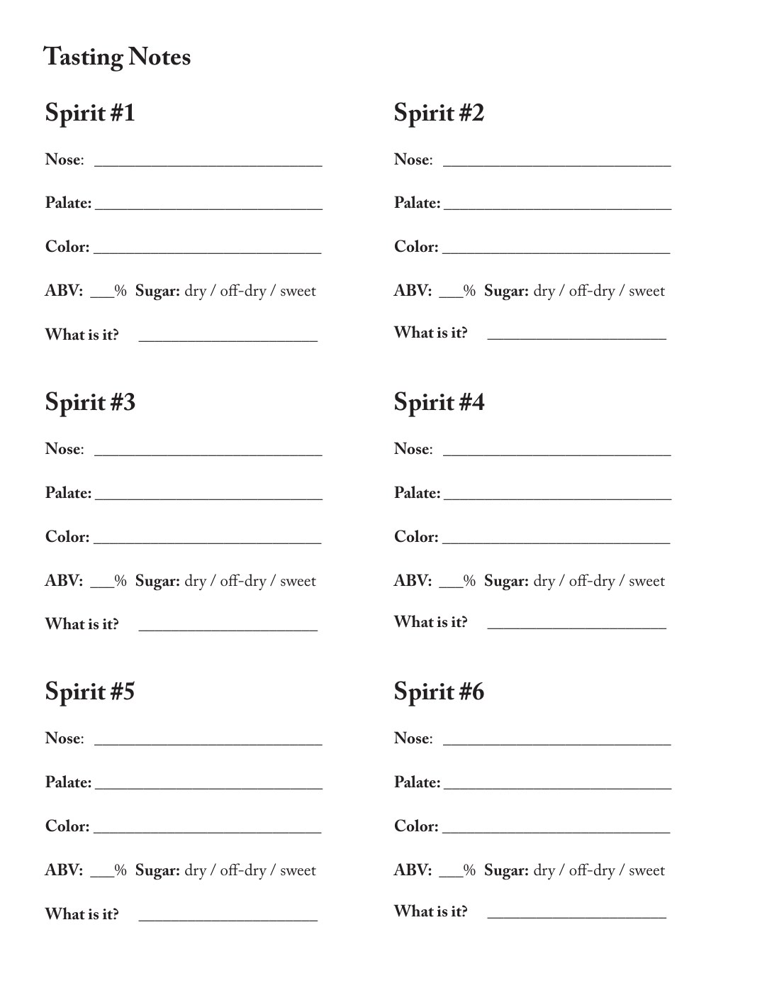 Original tasting worksheet, page 1. From the Cocktail Class with George archive.