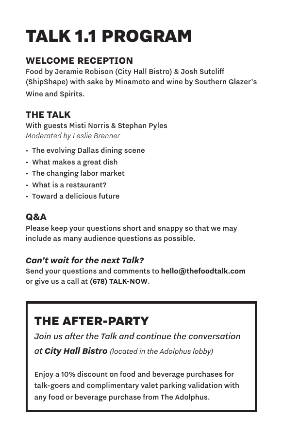The Food Talk program of events