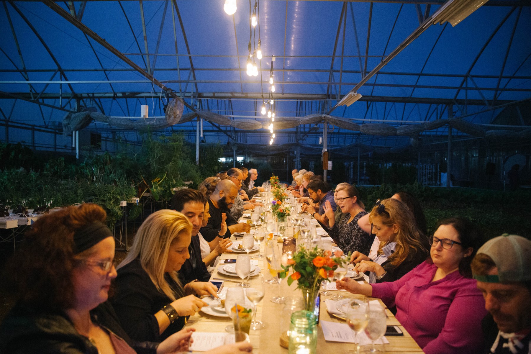 Guests gathered along the dinner table.