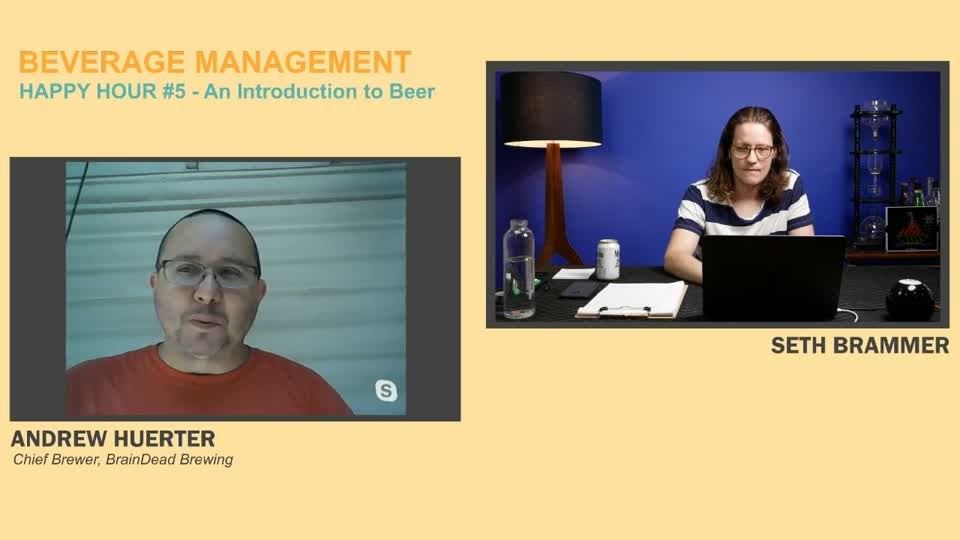 Happy Hour #5: An Introduction to Beer, with Andrew Huerter, then chief brewer at BrainDead Brewing. Recording frame, 10:00.