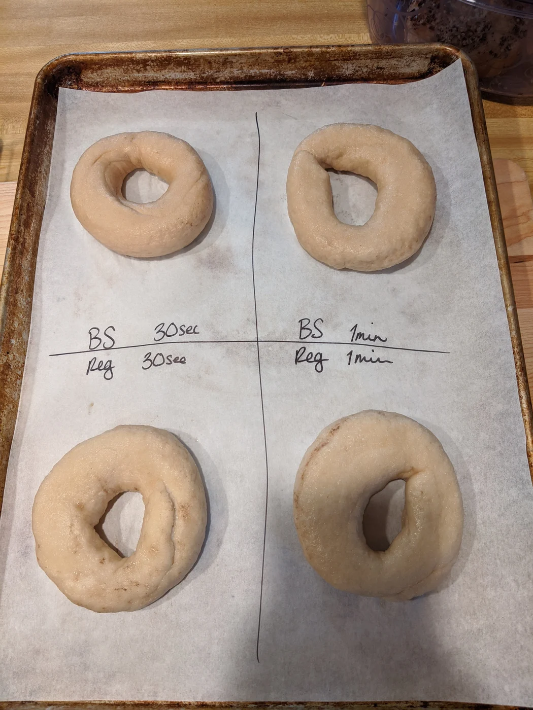 Test batches, with notes on the tray · June 2020