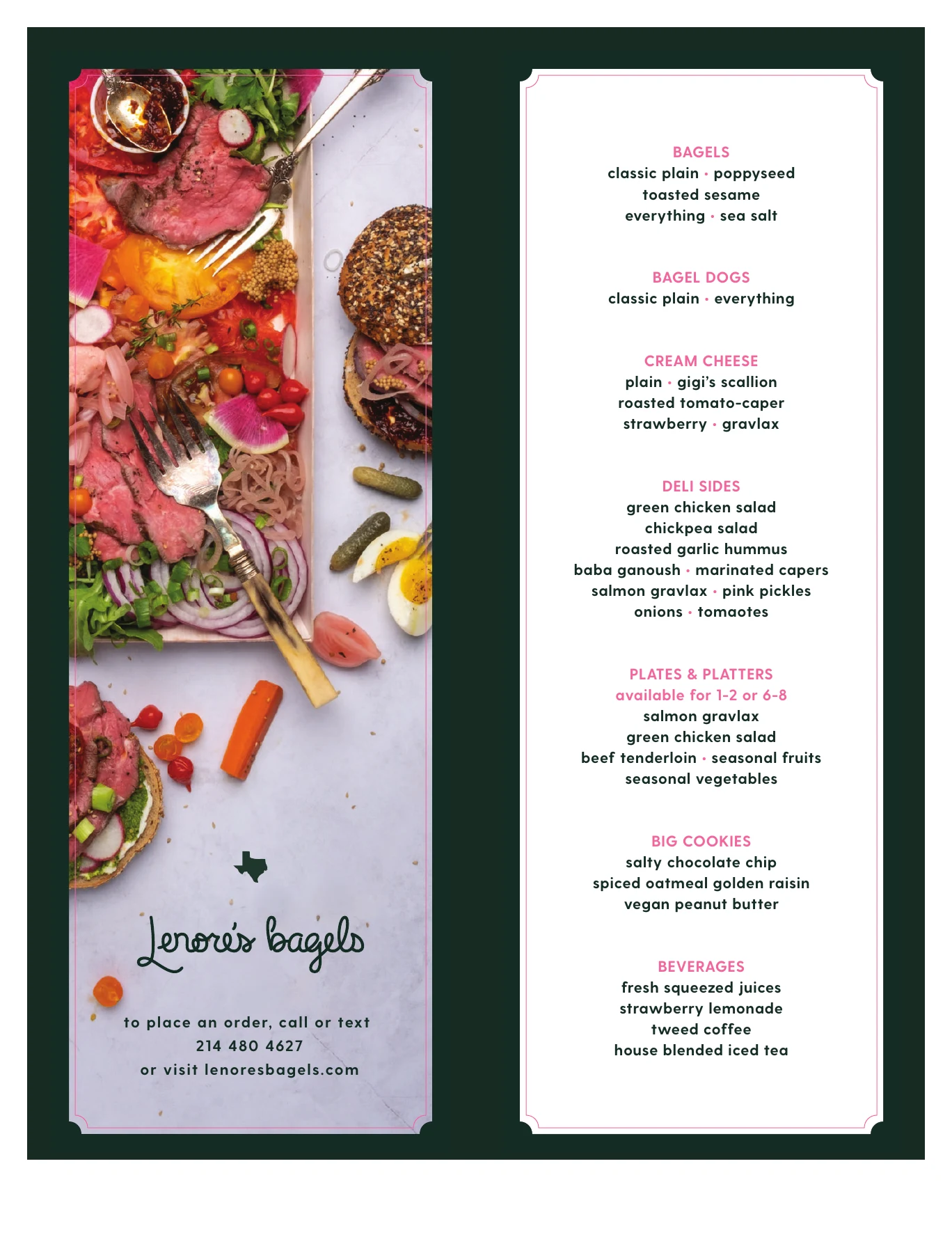 Catering menu, from the original print artwork. Design: Wax on Paper.