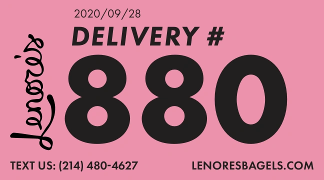 Matching original large number label for delivery order 880.