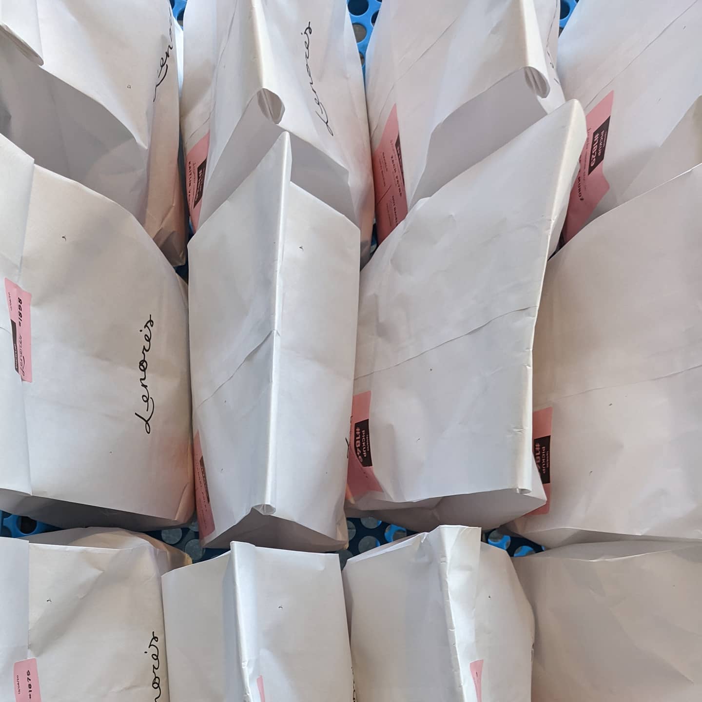 Lenore’s bags packed and ready for pickup.