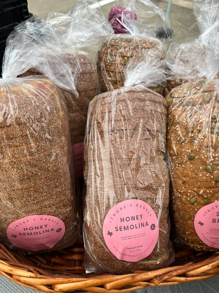 Pink product labels on packaged bread. Labels by me; icons by Wax on Paper.