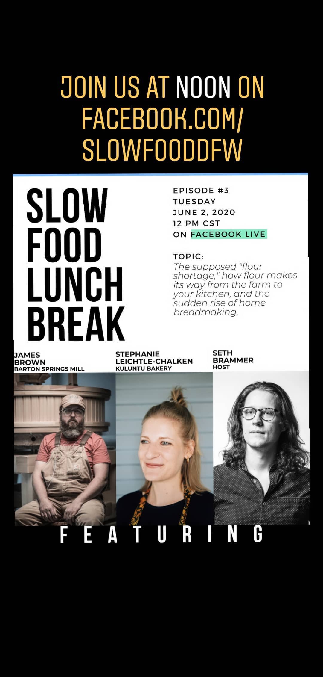 Lunch Break episode three announcement, June 2, 2020, featuring James Brown and Stephanie Leichtle-Chalklen.