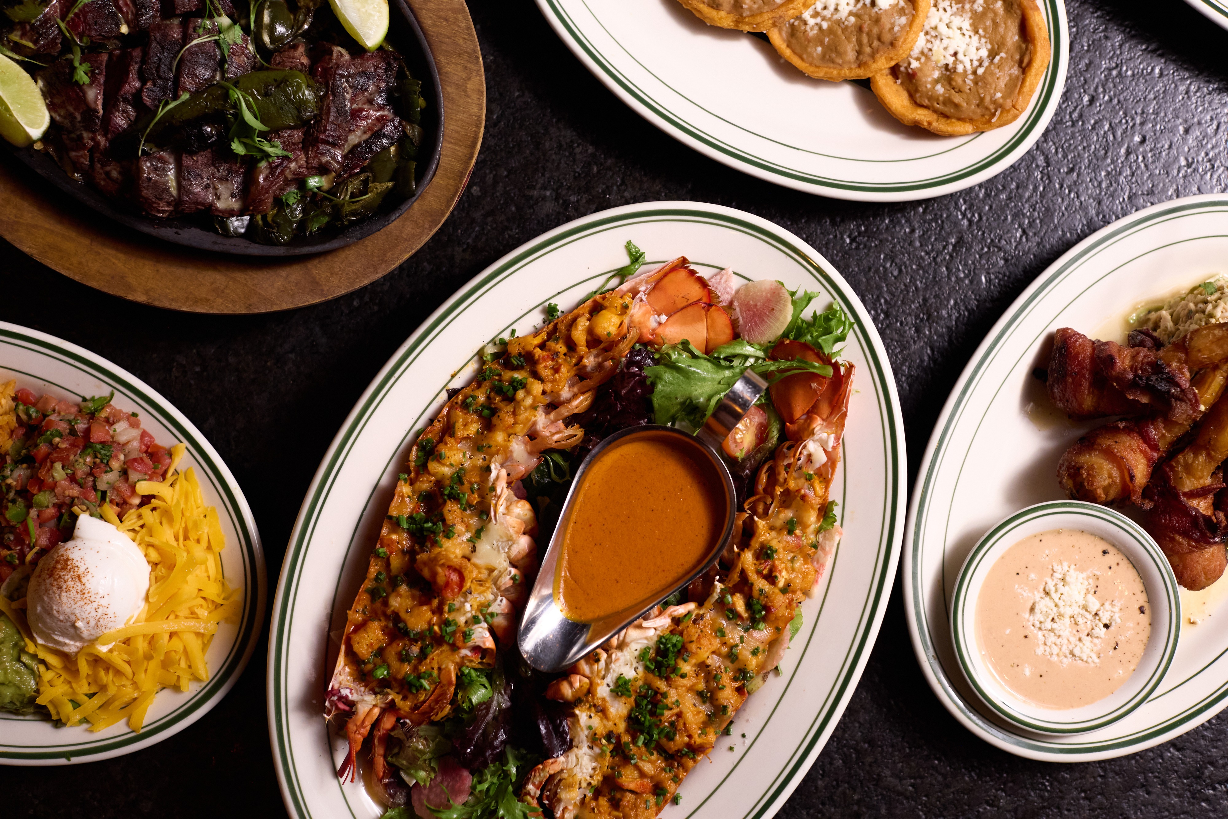 A table of dishes at Las Palmas