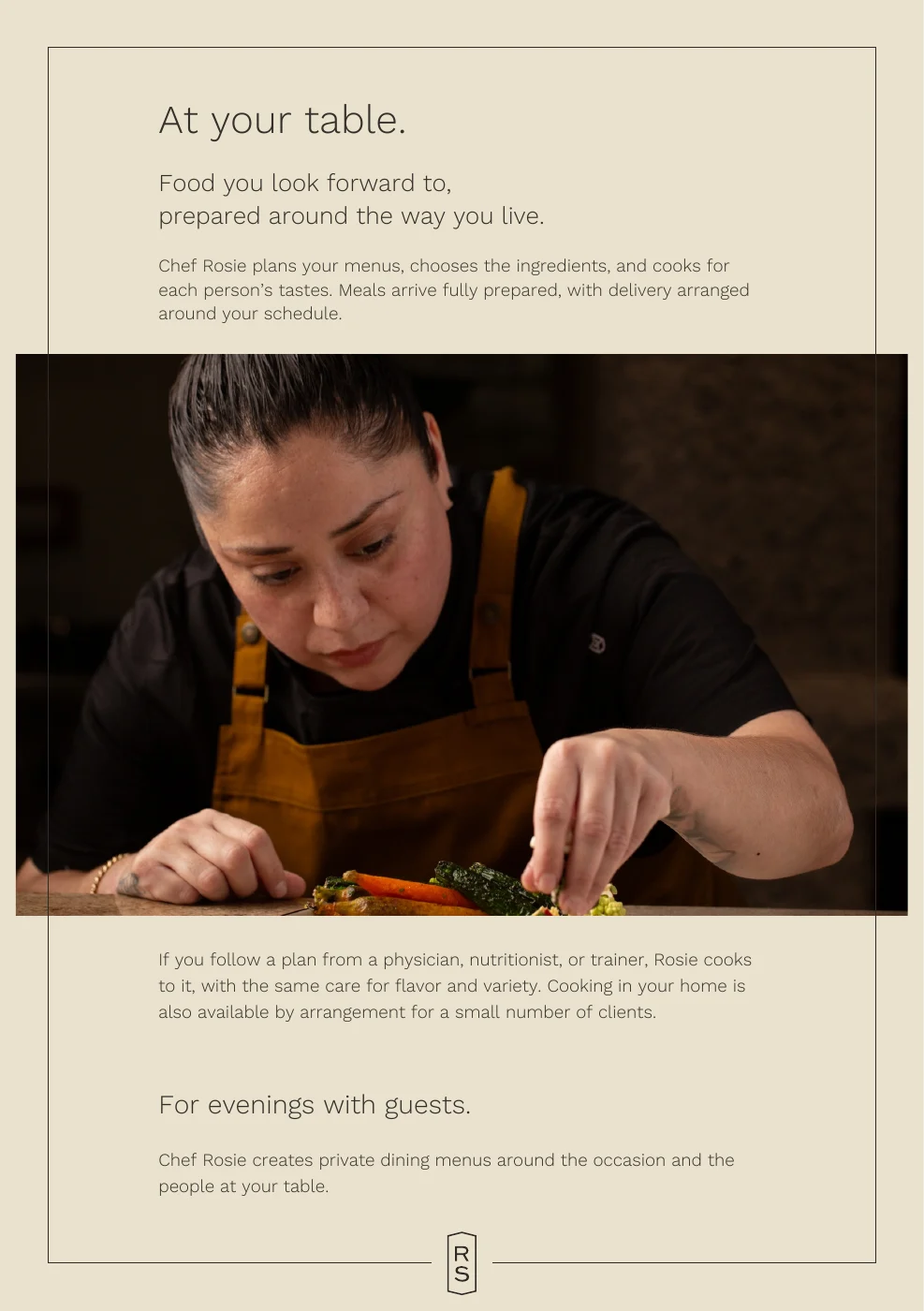 Booklet page 7: At your table: prepared meals and private dining