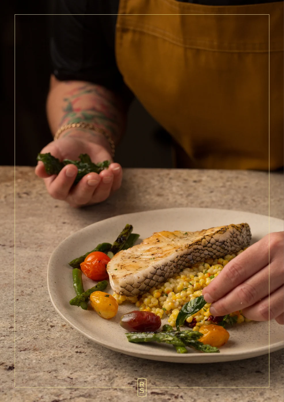 Booklet page 8: Rosie holding fresh herbs beside a finished plate
