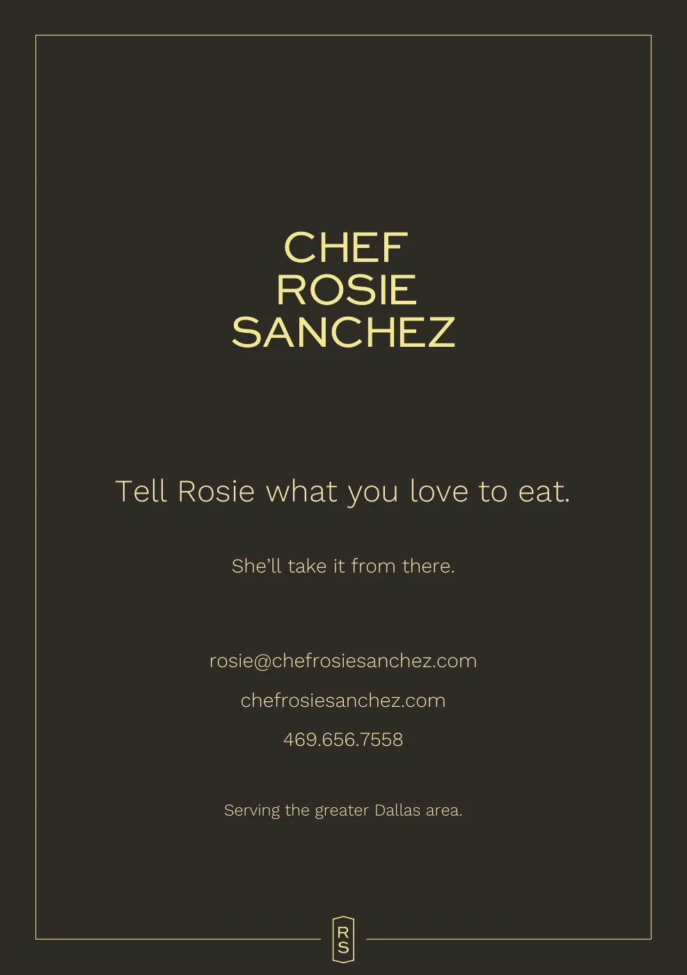Booklet page 11: Contact Chef Rosie Sanchez