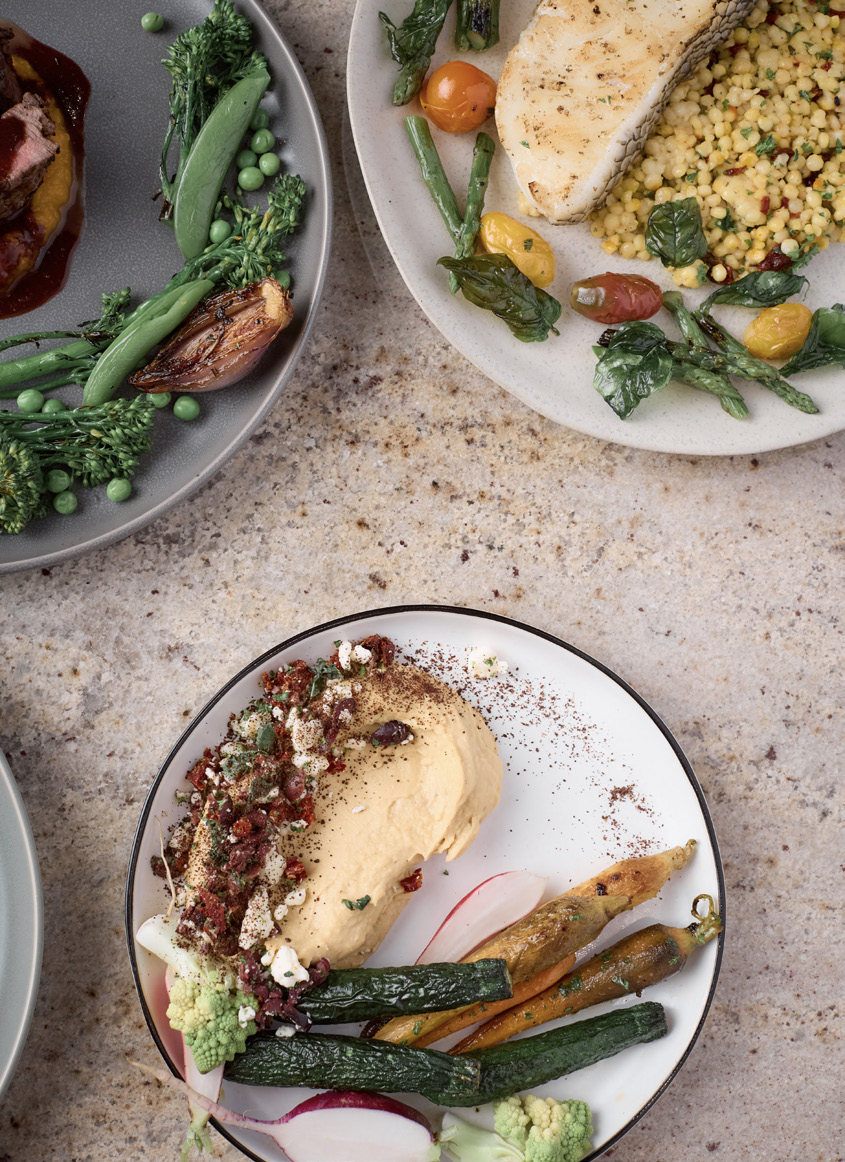 Three finished dishes by Chef Rosie Sanchez.