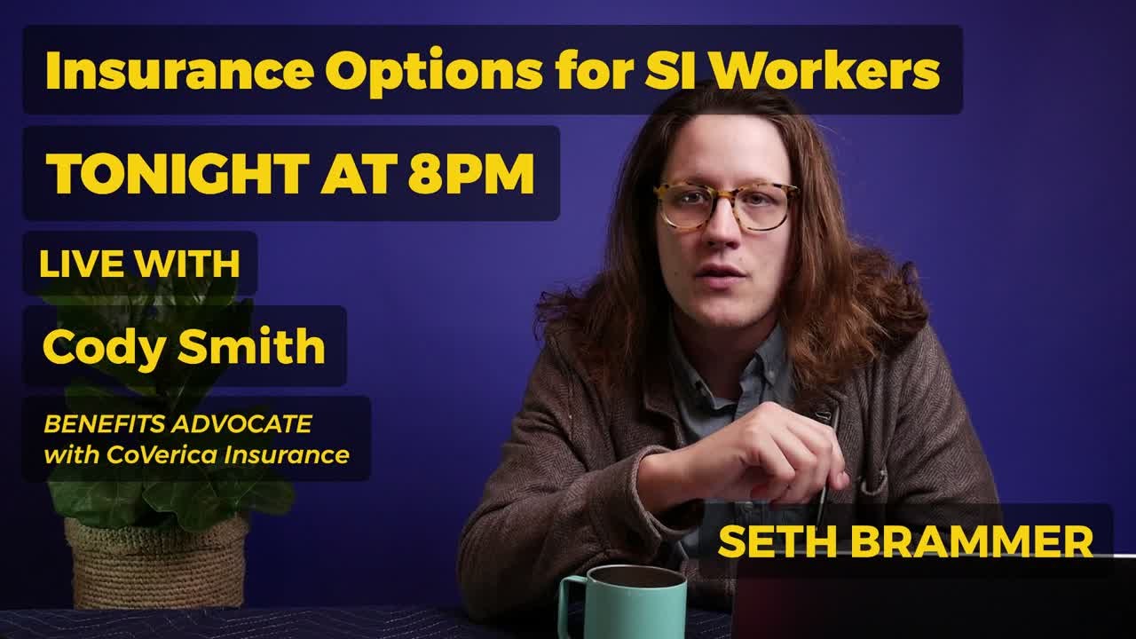 The Late Shift promotional video, frame at 00:05. Topic: insurance options for service-industry workers.