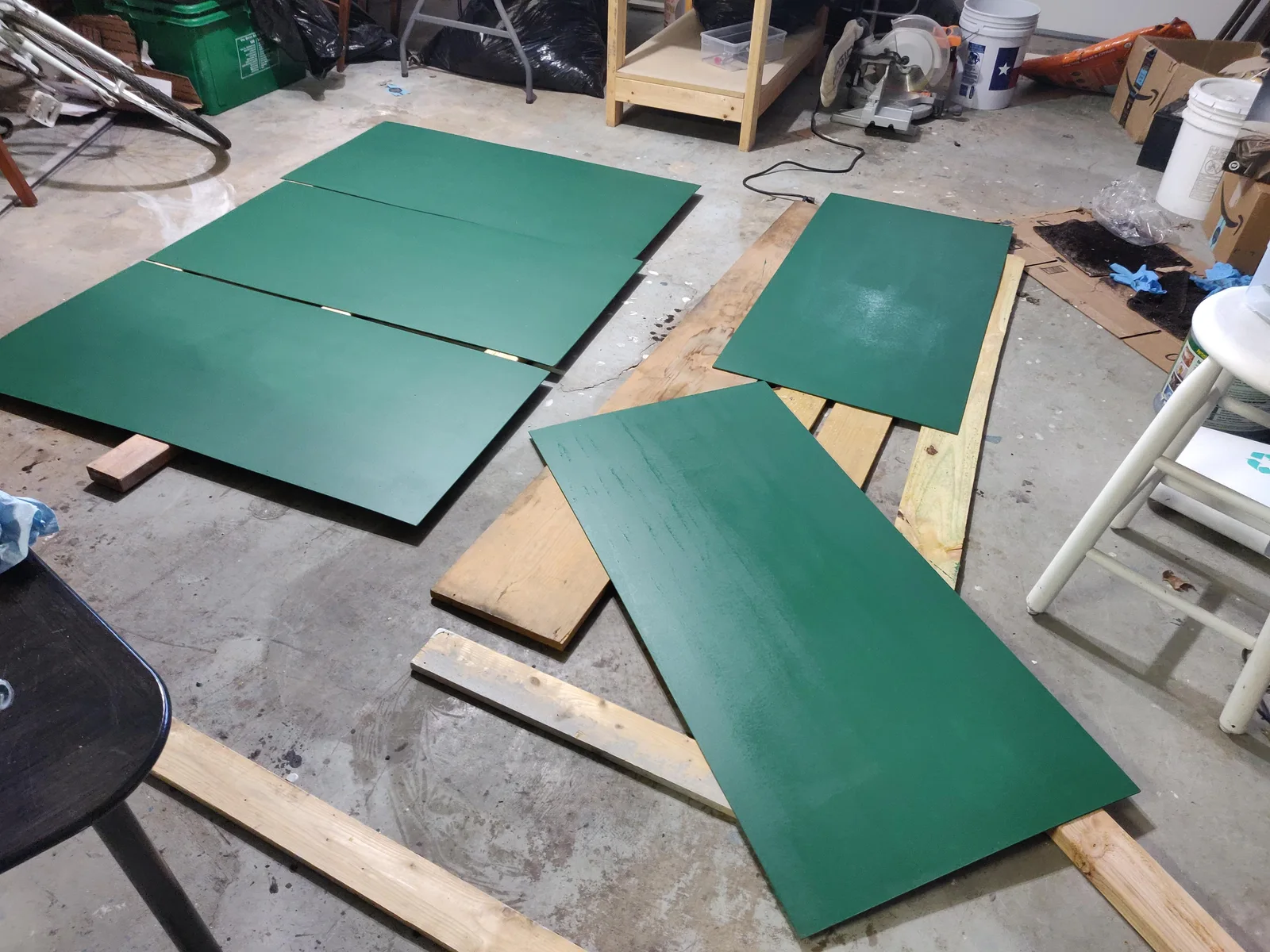 Freshly painted green chalkboard panels.