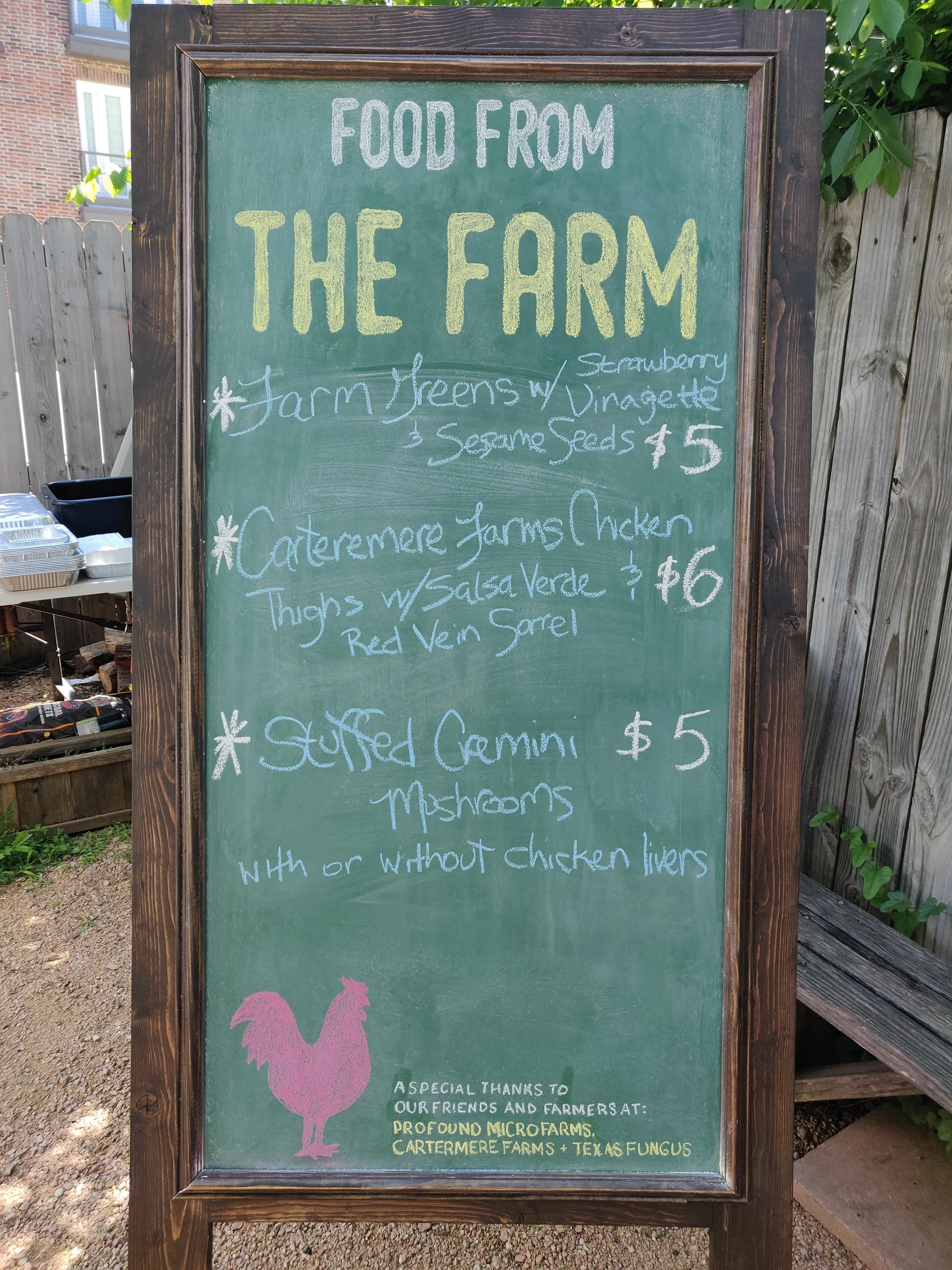 The Food from the Farm chalkboard at Skin Contact.