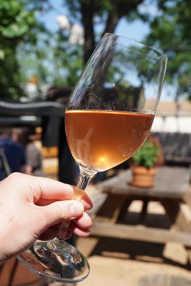 Natural wine in the courtyard. Photograph: Lisa Nguyen, April 27, 2019.