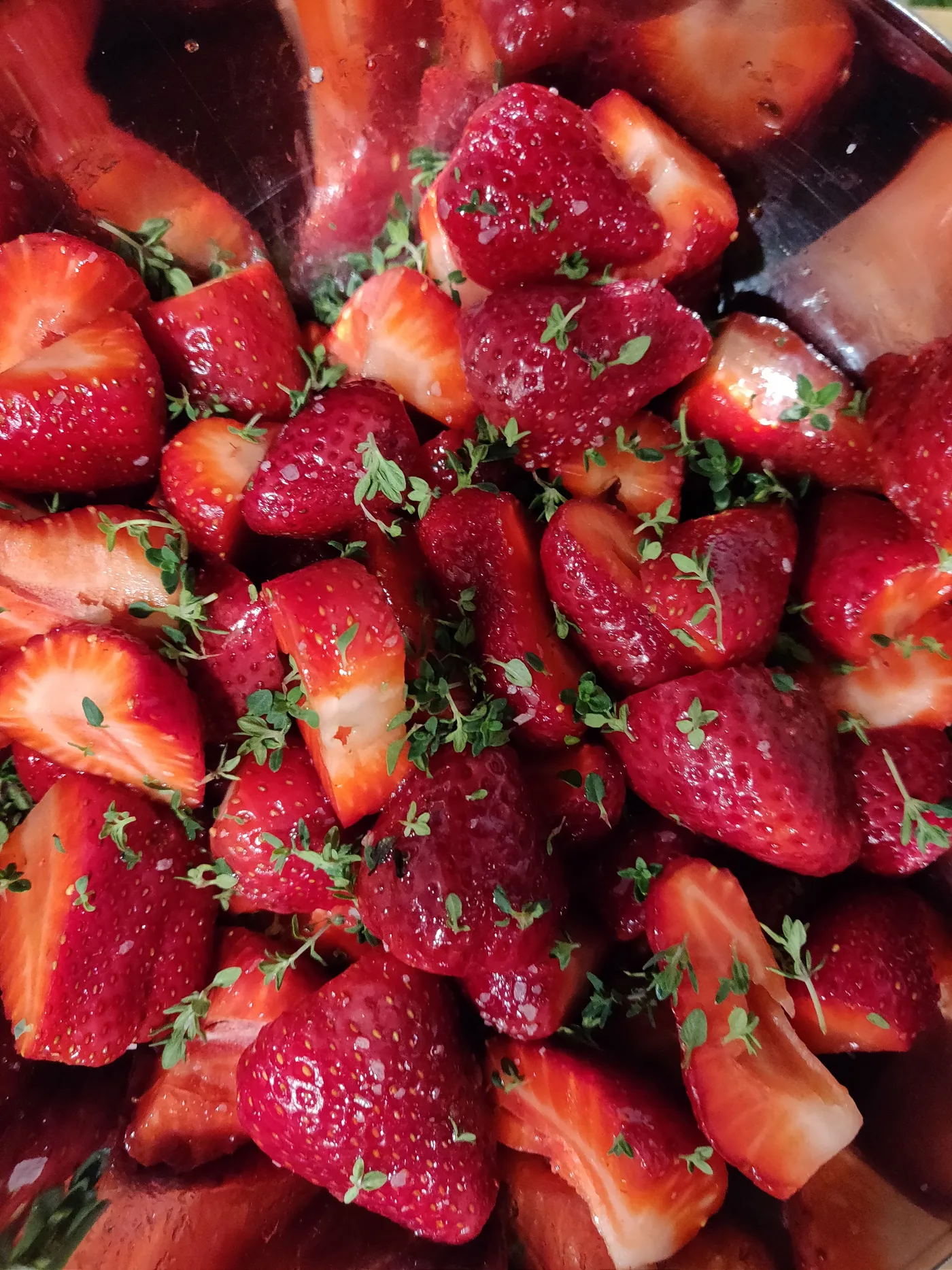 Strawberries and herbs in preparation