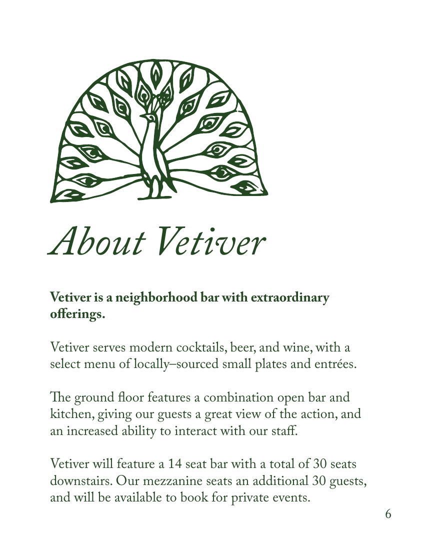 About Vetiver page from the investor proposal